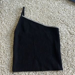 Urban Outfitters Black One Shoulder Ribbed Top with White Stripe